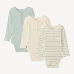 Lot de 3 bodies manches longues col tunisien pour bébé garçon