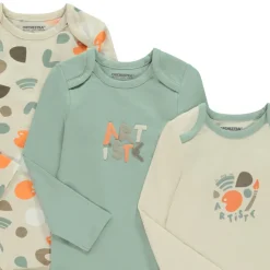 Lot de 3 bodies manches longues motif arty pour bébé garçon avec ouvertures différentes selon l'âge