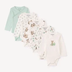 Lot de 5 bodies manches longues Léopard pour bébé garçon avec ouvertures différentes selon l'âge