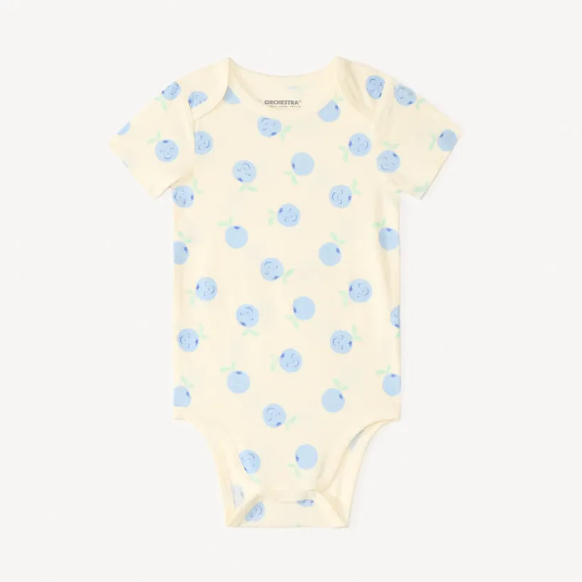 Lot de 5 bodies motifs myrtilles pour bébé fille avec ouvertures différentes selon l'âge