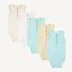 Lot de 5 bodies sans manches en maille côtelée pour bébé garçon