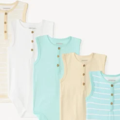 Lot de 5 bodies sans manches en maille côtelée pour bébé garçon