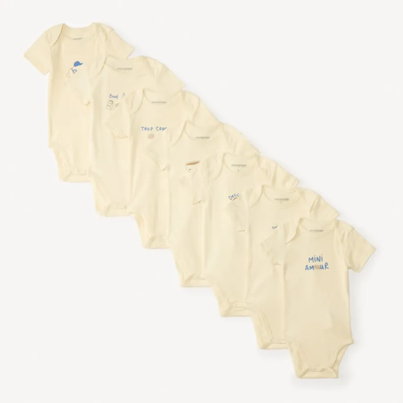 Lot de 7 bodies uni imprimé fantaisie pour bébé
