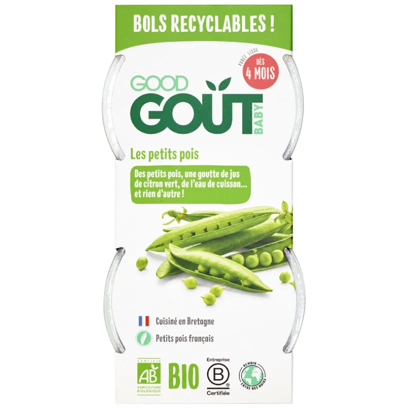 Lot de 2 bols de purée de petits pois 120g