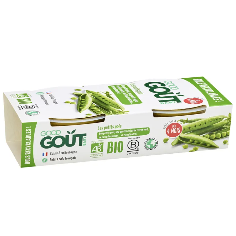 Lot de 2 bols de purée de petits pois 120g