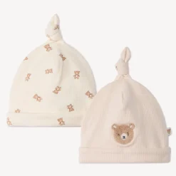 Lot de 2 bonnets de naissance oursons pour bébé