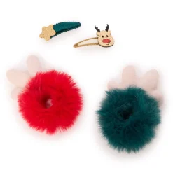 Lot de 2 chouchous + 2 barrettes Noël pour fille