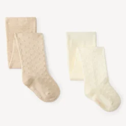 Lot de 2 collants en tricot pointelle uni pour bébé fille