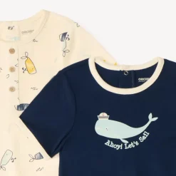 Lot de 2 combinaisons courtes en maille motifs baleines pour bébé garçon
