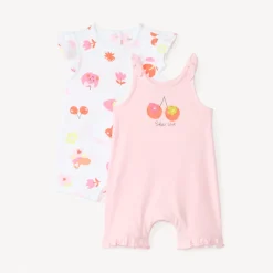 Lot de 2 combinaisons courtes imprimé cerises pour bébé fille