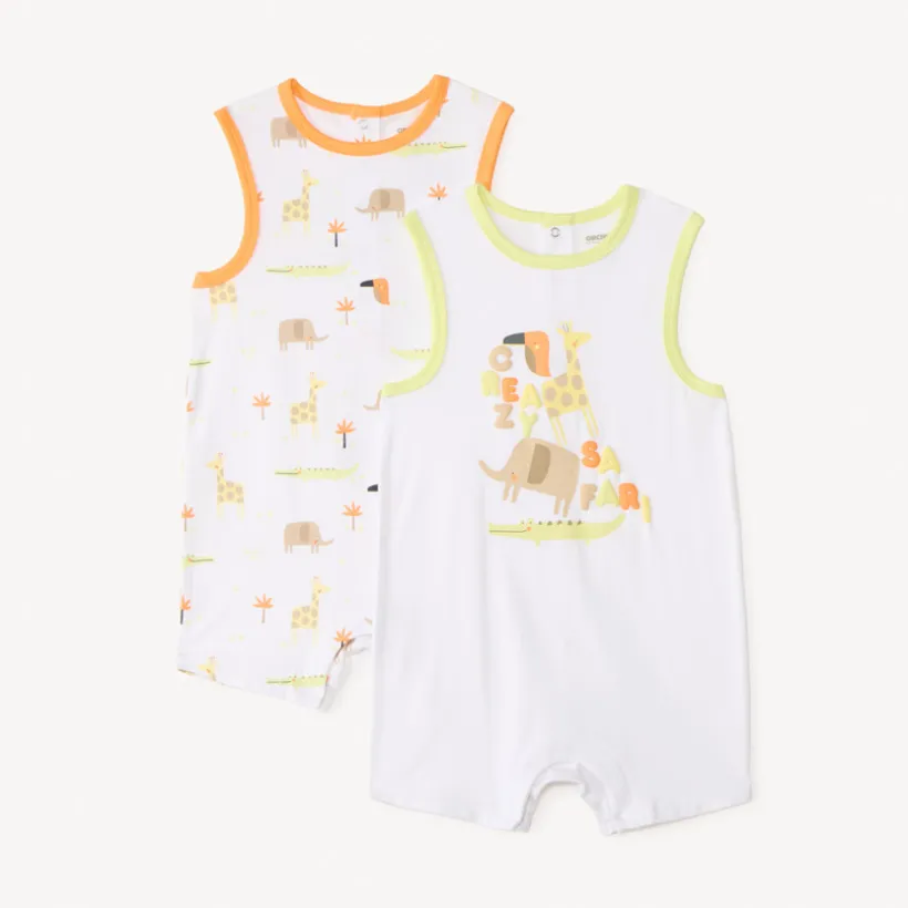 Lot de 2 combinaisons courtes motif safari pour bébé garçon