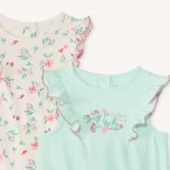 Lot de 2 combinaisons courtes motifs fleuris pour bébé fille