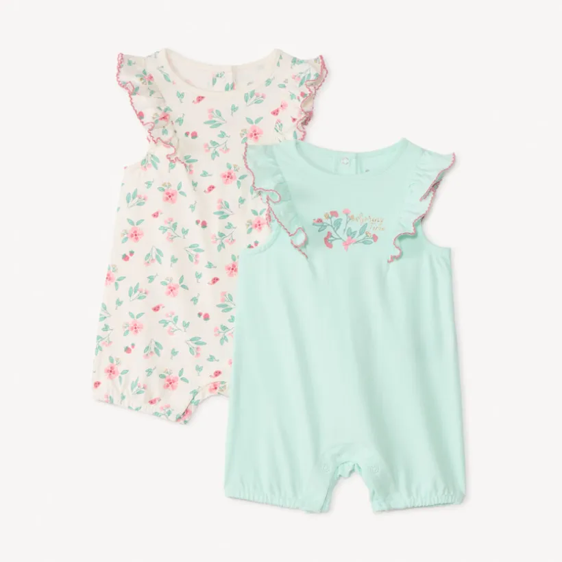 Lot de 2 combinaisons courtes motifs fleuris pour bébé fille