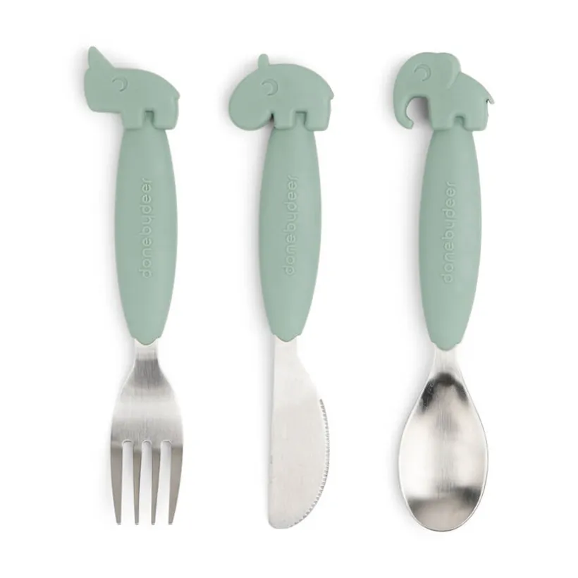 Lot de 3 couverts easy-grip Deer Friends vert