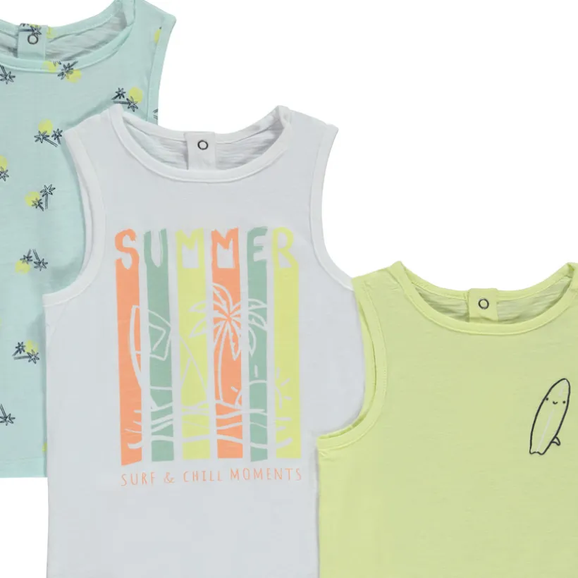 Lot de 5 débardeurs fantaisie en jersey slub pour bébé garçon
