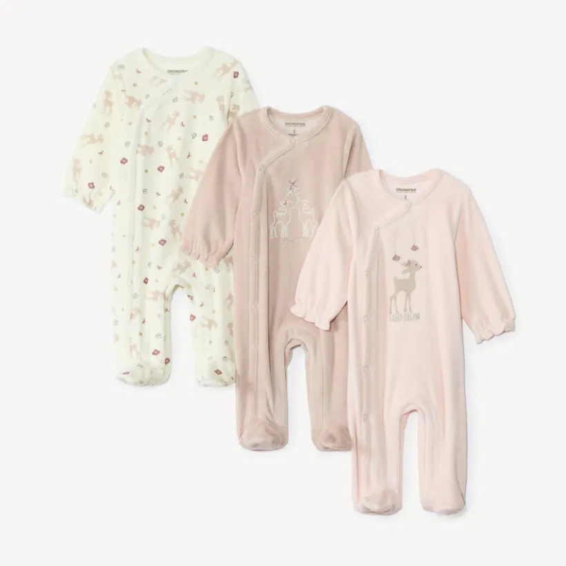 Lot de 3 dors-bien Biche en velours pour bébé fille avec ouvertures différentes selon l'âge