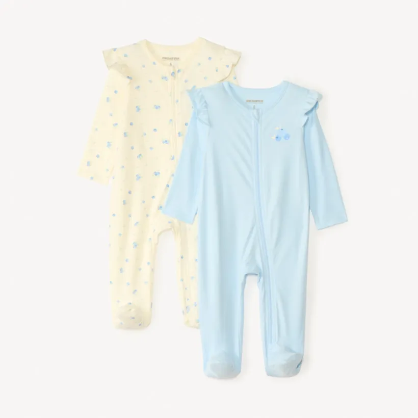 Lot de 2 dors-bien en jersey zippés devant motifs myrtilles pour bébé fille