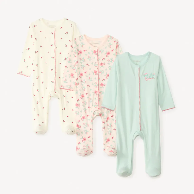 Lot de 3 dors-bien légers motif fantaisie printanier pour bébé fille (ouvertures différentes selon l'âge)