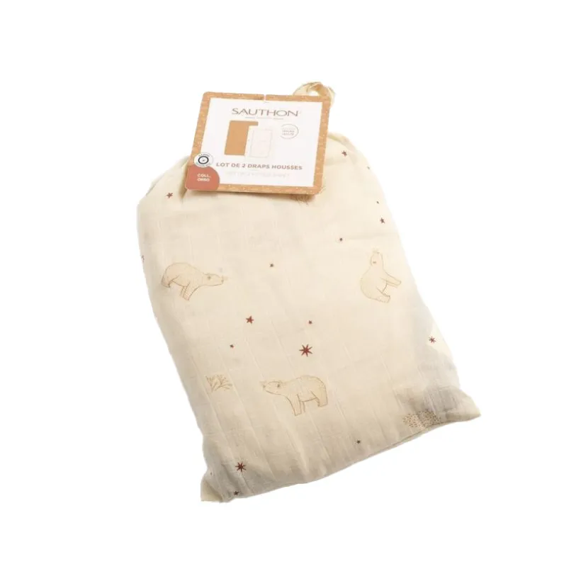 Lot de 2 draps housse pour lit bébé en mousseline de coton bio Orsino