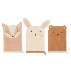 Lot de 3 gants de toilettes ludique en forme d'animaux