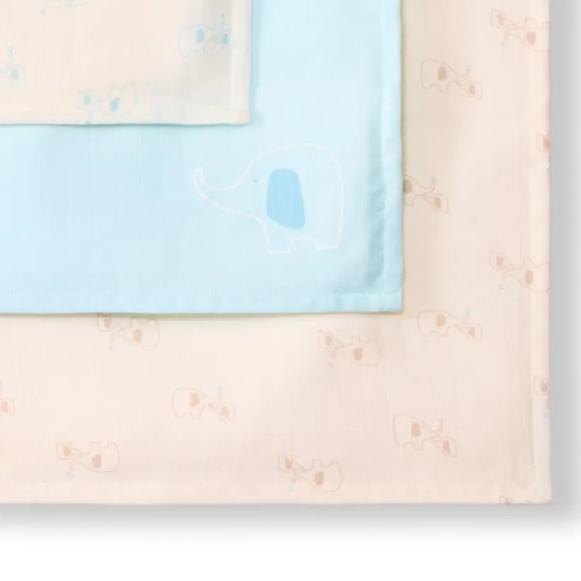 Lot de 3 langes en tetra motifs éléphants pour bébé garçon