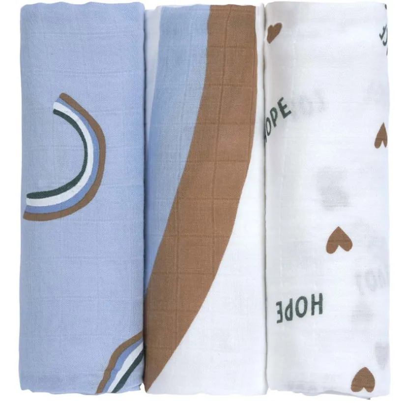 Lot de 3 langes 80 x 80 cm Happy Rascals Bleu ciel