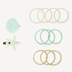 Lot de 10 élastiques + 2 barrettes fantaisie océan pour fille