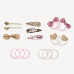 Lot de 10 élastiques et 6 barrettes fantaisie pour fille