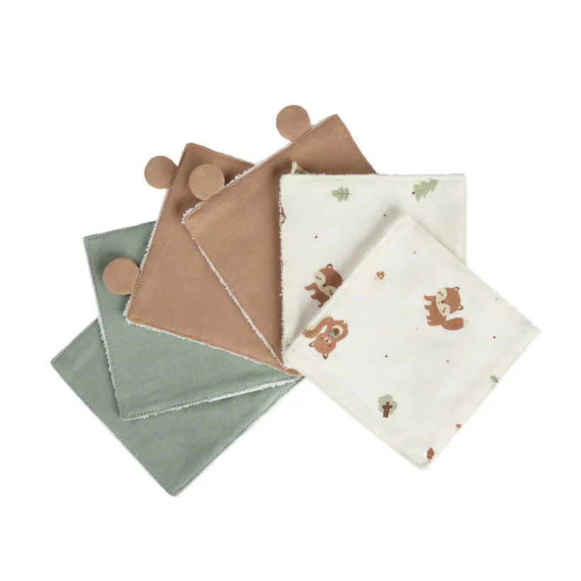 Lot de 6 lingettes lavables 12 x 12 cm en coton Roi des Forêts