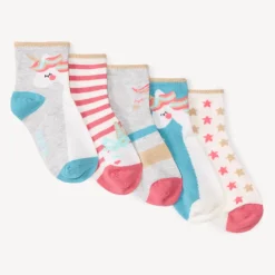 Lot de 5 paires de chaussettes fantaisies Licornes pour fille