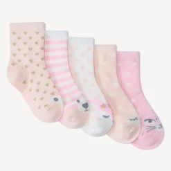 Lot de 5 paires de chaussettes normales fantaisies pour bébé fille