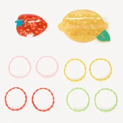 Lot de 2 pinces citron et fraise + 10 élastiques pour fille