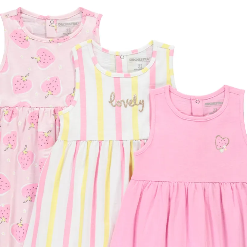 Lot de 3 robes sans manches avec imprimé fantaisie pour bébé fille