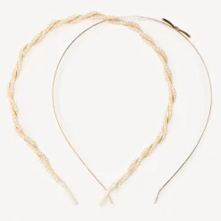 Lot de 2 serre-têtes fantaisie dorés et à perles pour fille