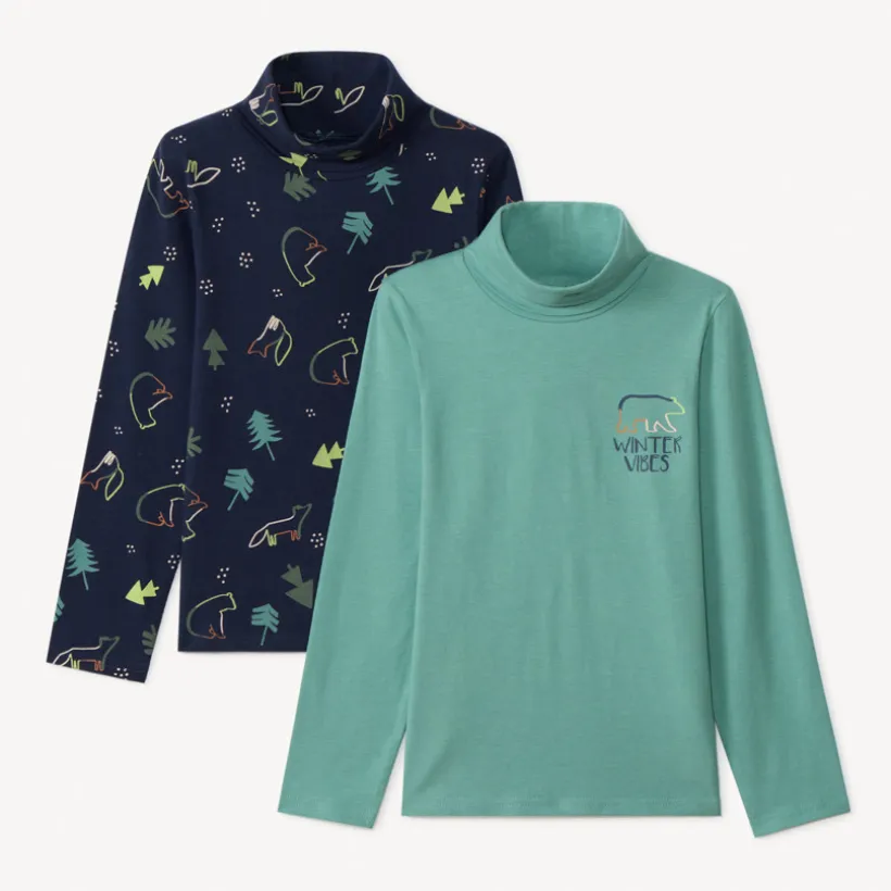 Lot de 2 sous-pulls col roulé fantaisie motifs animaux pour garçon