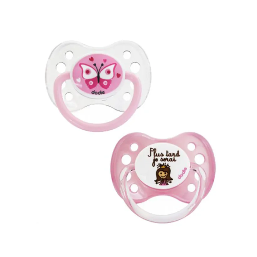 Lot de 2 sucettes avec tétine anatomique en silicone +6 mois