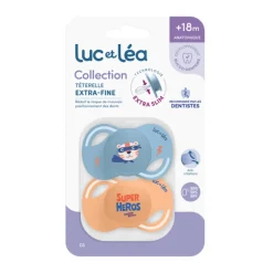 Lot de 2 sucettes silicone Extra-fines 18M+ super-héros