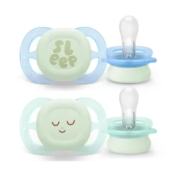 Lot de 2 sucettes silicone 0-2M Ultra Start nuit décorées