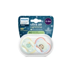 Lot de 2 sucettes silicone 0-6M Ultra Air nuit décorées