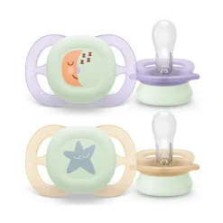 Lot de 2 sucettes silicone 0-2M Ultra Start nuit décorées