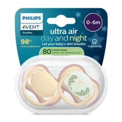 Lot de 2 sucettes silicone 0-6M Ultra Air jour/nuit mix