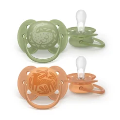 Lot de 2 sucettes silicone 18M+ Ultra Soft décorées