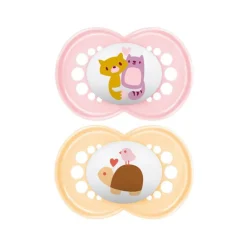 Lot de 2 sucettes silicone Original 18M+ duo d'animaux (modèle aléatoire)
