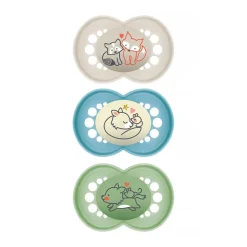 Lot de 3 sucettes silicone Original & Nuit 18M+ Animaux bleu
