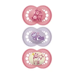 Lot de 3 sucettes silicone Original & Nuit 18M+ Animaux rose