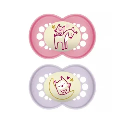 Lot de 2 sucettes silicone Original Nuit 6M+ animaux (modèle aléatoire)