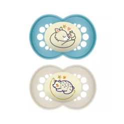 Lot de 2 sucettes silicone Original Nuit 18M+ animaux (modèle aléatoire)