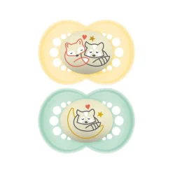 Lot de 2 sucettes silicone Original Nuit 18M+ animaux (modèle aléatoire)