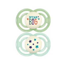 Lot de 2 sucettes silicone Perfect Nuit 18M+ tendance (modèle aléatoire)