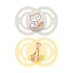 Lot de 2 sucettes silicone Perfect 18M+ animaux (modèle aléatoire)